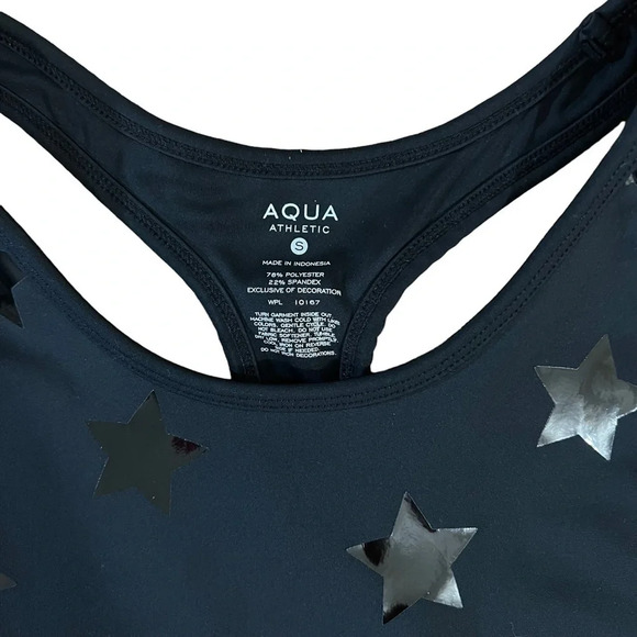 Aqua Black Sports Bra Star Pattern Size Small Athletic Stretch Yoga Workout Gym - Picture 3 of 4